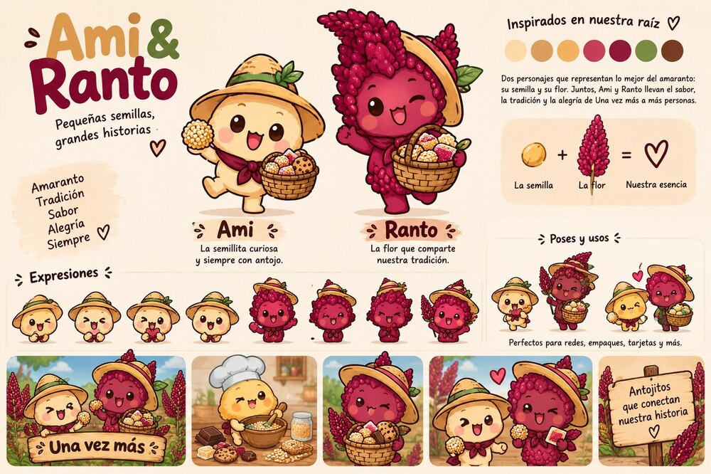 Ami y Ranto de Una vez más con sus canastas de dulces de amaranto