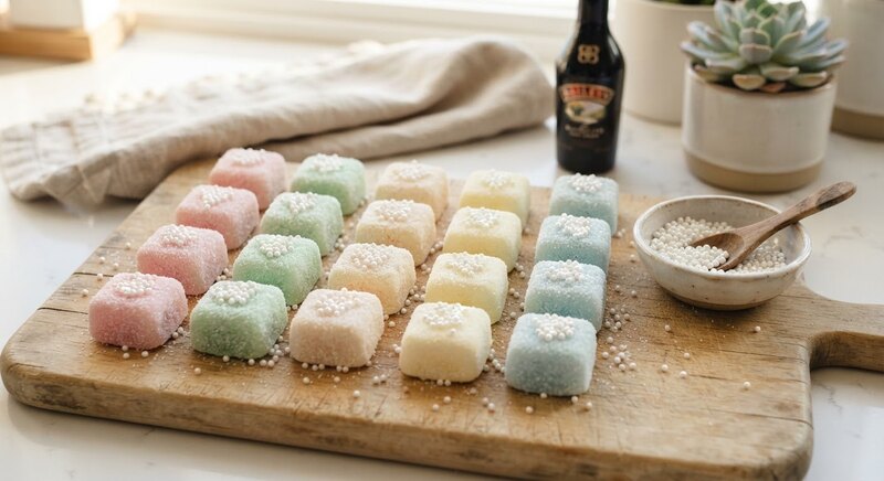 Borrachitos de crema irlandesa de textura sedosa espolvoreados con azúcar.